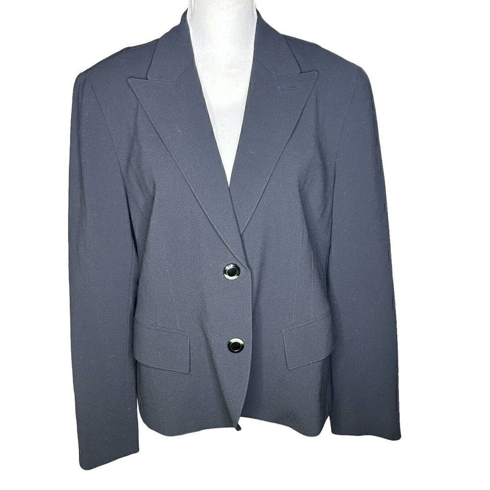 Lafayette 148 Women's Suit Blazer Jacket Wool Stretch Black 2 Button Sz 14